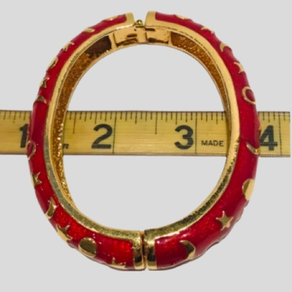 “Kenneth Jay Lane” red enamel with gold stars, moons bangles bracelet cuff - Picture 8 of 8